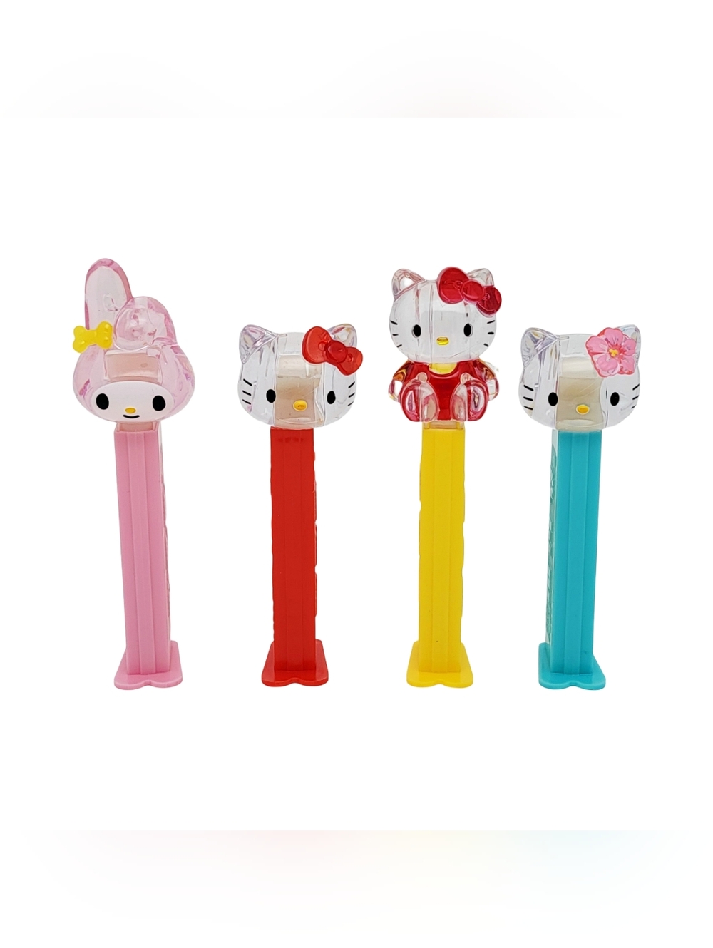 Sanrio Hello Kitty & My Melody Clear Pez Dispensers Lot Of 4